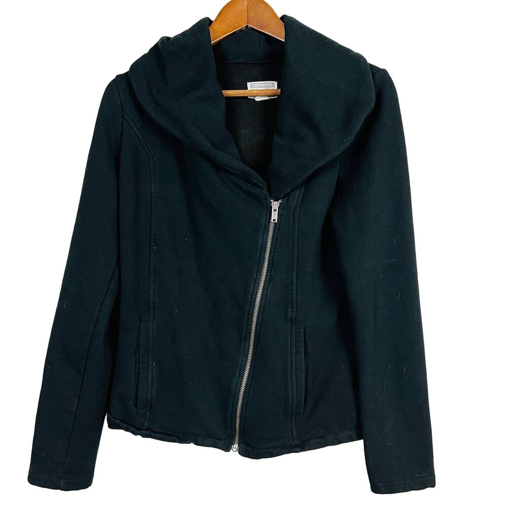 Converse Offset Full Zip Jacket Monochrome Wide Mock NEck Black -M